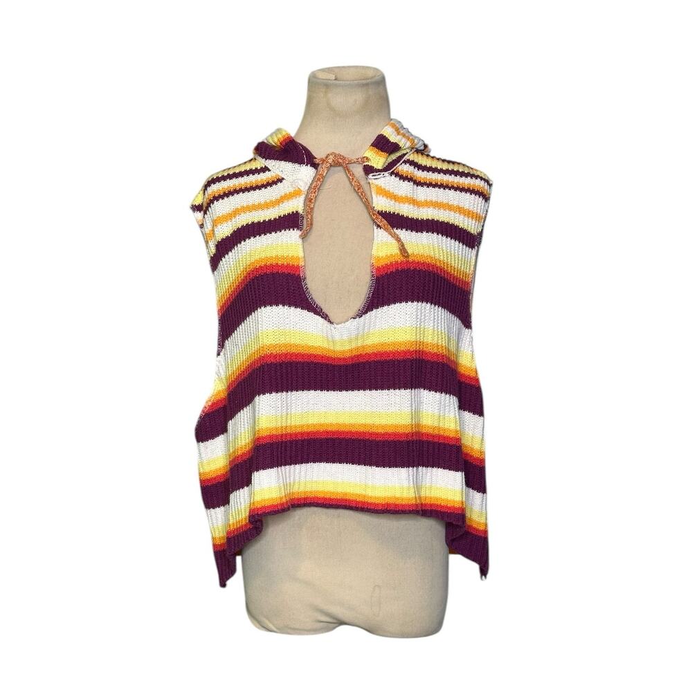 BDG colorful vibrant striped slouchy knit hoodie sweater Vest  Size XS
